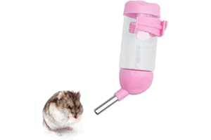 WishLotus Hamster Dispenser Bottle, No Drip Plastic Hanging Water Bottle Automatic Water Bottle Dispenser Cage Bowl with 2 Rolling Balls for Rabbit, Guinea Pig, Rat, Gerbil, Chinchilla (80ml, Pink)
