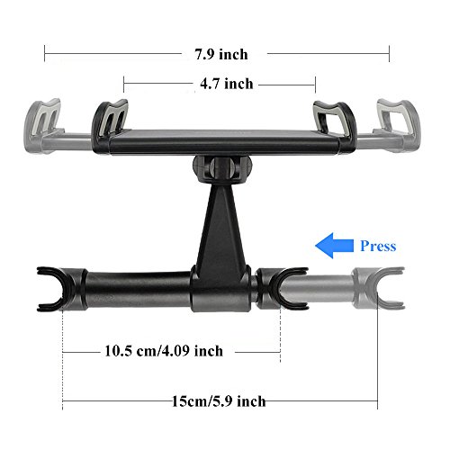 Nuovo Supporto tablet auto Sedile Posteriore, JCLIVETEK Supporto Universale da Poggiatesta Schienale per Tablet/smartphone/iPhone/iPad 2/3/4/mini/Air/Samsung Galaxy/Huawei da 4-11 pollici, Montaggio a pressione, Regolabile 360 Gradi, Pinza Estensibile 12cm-20cm