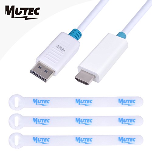 MutecPower 1 meter DisplayPort (DP) männlich auf HDMI männlich Kabel - 4K Ultra HD - Weiß - 1m +Mit 3 Kabelbinder
