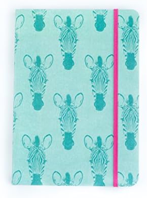 A5 Writer's Notebook. 192 ruled pages. Elastic closure. By Notebook Love. (Aqua Blue Zebra Heads)