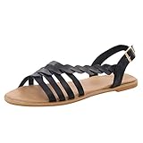  Damen Offene Sandalen Sommer Knöchelriemchen Schuhe Bohemia Plateau Sandaletten Krawatte Sommersandalen (EU:44, Schwarz)