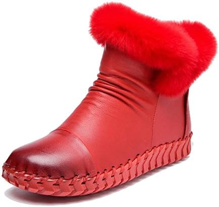female handmade boots cotton soft soles leather thicker plush flat heel warm casual lazy pregnant ankle shoes . red . 36
