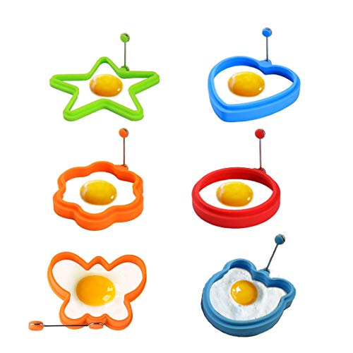 utyghj67 6 Pcs Silicone Fried Egg Adjustable Handle Suitable for Pancakes, Omelettes and Eggs, Heart Shape, Star-Shaped, Round, Blossom, Panda, Butterfly Shape