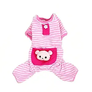 Soft Cotton Pet Dog Pajamas Strip Jumpsuit Cute Dog Cat Clothes Apparel for Summer Cool Weather (S, Red Strip)