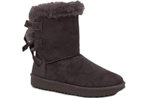 Primtex Bottes fourrées chaudes femme avec ruban satiné et fourrure synthétique