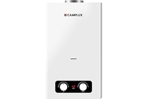 CAMPLUX BY264 Chauffe-Eau à Gaz Indoor 10L/min, Butane (28-30 mbar)/ Propane (37 mbar), 3V, 20kW, pour Installation de Cuisine/Balcon