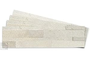 Tic Tac Tiles (60cm x 15cm), 12-Sheets Natural Stone Peel and Stick Self Adhesive Removable Stick On Kitchen Backsplash Bathroom 3D Wall Tiles (Stone Beige)