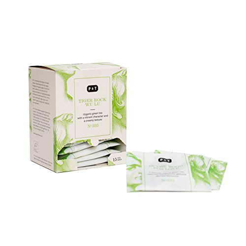 P & T Tiger Rock Wu Lu, Thé Vert Pur Bio, Zhejiang; Chine, 15 Sachets de Thé en Coton (45g / 1,6oz)
