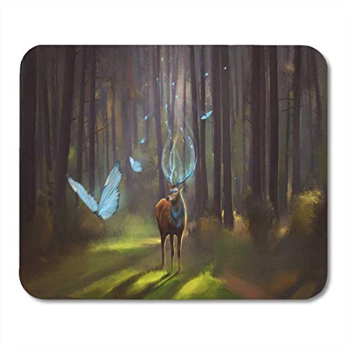 Preisvergleich Produktbild Mauspads Blaue Tiermagie-Rotwild, die in den Waldgeist gehen Mausunterlage für Notizbücher, Tischrechnermatten Bürozubehöre