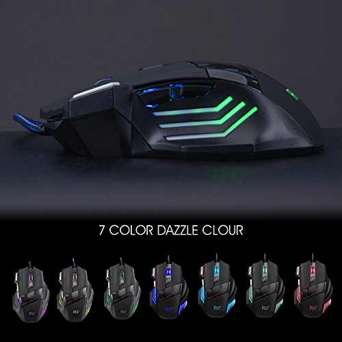 Rat  n Pro Gamer Rii   5500 DPI  7 botones  LED   ptico  con cable para jugadores