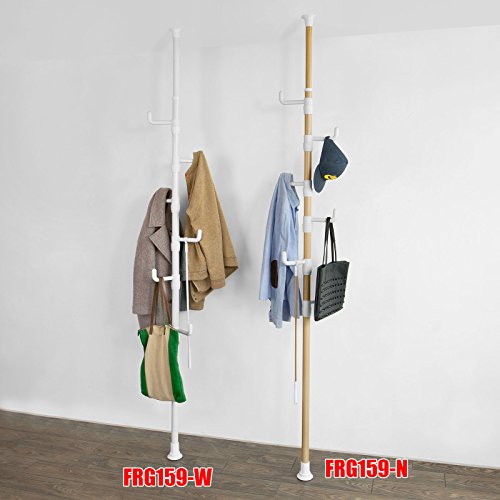 SoBuy® Garderobe, Kleiderständer, Garderobenständer mit 6 Haken, ohne Bohren Verstellbar, 214cm-275cm hoch, weiß, FRG159-W - 5
