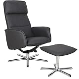 IDIMEX Fauteuil de Relaxation RENO Design Moderne et Relax avec Repose-Pieds/Pouf siège pivotant et Dossier inclinable, revêtement synthétique Noir