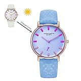 Damen Uhren, L'ananas 2018 Minimalistisch UV Farbe ändern Fantastisch Quarz Armbanduhr Armband mit Geschenkbox Watches (Weiß/Blau)