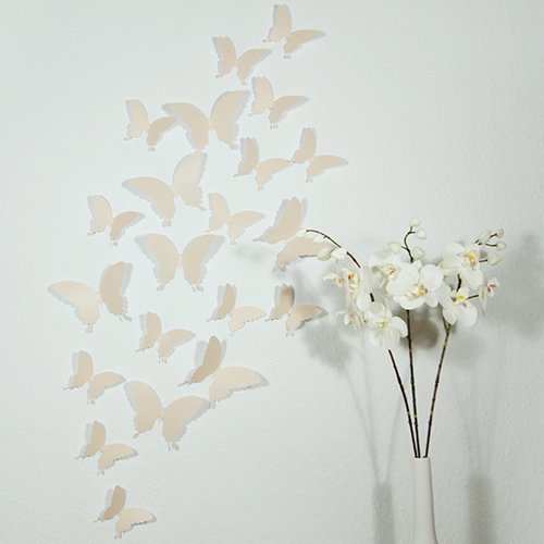 Wandkings 3D Schmetterlinge in BEIGE, 12 STÜCK im Set mit Klebepunkten