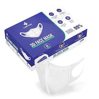Careview 3D disposable face mask with 3 ply 4 layered filtration, SITRA and BIS(ISI) Certified & Incredibly soft with spandex ear loop, N95 mask type shape (Pack Of 50, White), Unisex
