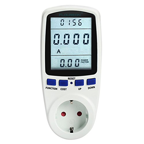 Preisvergleich Produktbild Floureon Energiekostenmessgerät Leistungsmessgerät Stromverbrauchszähler Energiemessgerät Power-Monitor Leistungsmesser Groß LCD Display mit Zeit / Energie / Kosten-Anzeige Überlastung-Anzeige Energiemessgerät Weiß