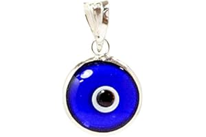 PRIMEONE Silver Plated 925 Sterling Silver 10 MM Glass Turkish Evil Eye Charm Pendant for Protection - 4 Colours Available -DIY Charm for Any Necklace