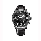 LLLS Herrenuhren, Sport Analogue Quartz Uhren Fashion Classic Casual Waterproof Men Uhren Comfortable Leder-Strap Chronograph