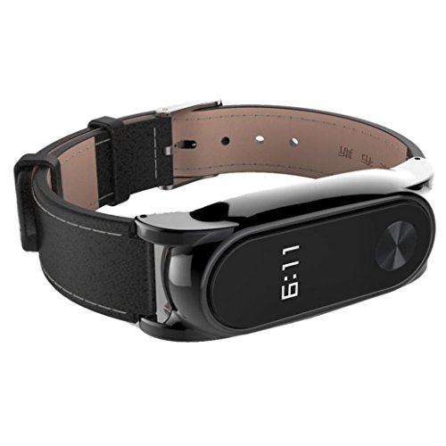 Elegante correa de piel de repuesto para reloj MiBand 2 Xiaomi  magn  tica y sin tornillos   negro
