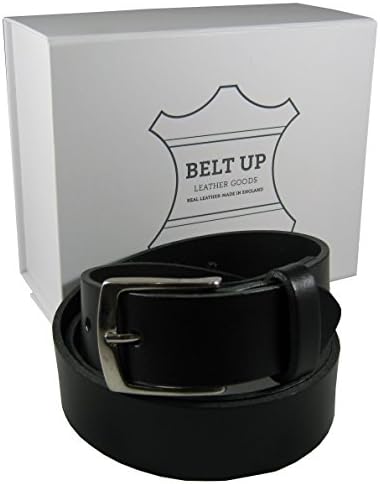 BELT UP® - Premium Mens Stylish Trouser 1.25 inch Belt 100% REAL LEATHER Black/Brown/Tan, Heavy Duty Chrome Style Buckle, Quality Assured MADE IN ENGLAND 100% Guaranteed (Black, XL 38" - 43")
