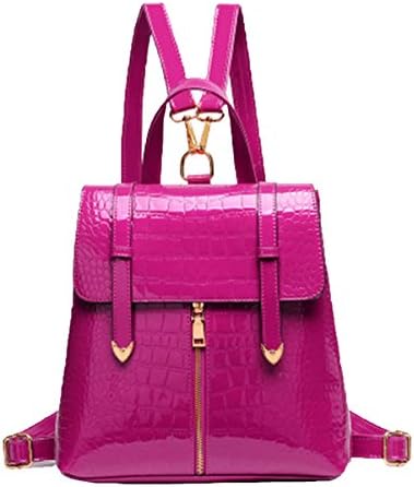 Women Fashion Crocodile Pu Leather College Backpack Travel Handbag Rucksack Multicolor,Red-M