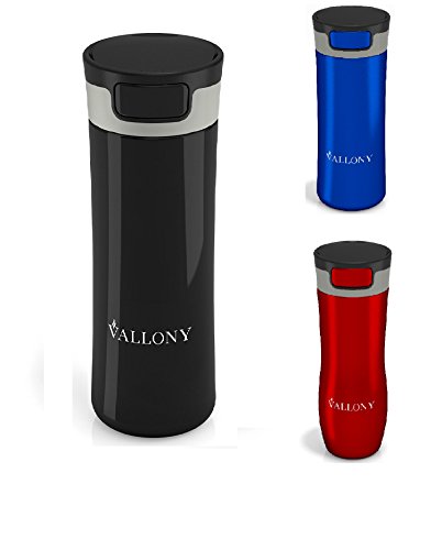 Isolierbecher Für Kaffee oder Tee aus Rostfreiem Edestahl - 450 ml - Travel Mug mit One Push Verschluss Deckel - Thermobecher To Go - Schwarz