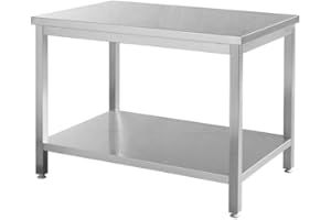METRO Professional Tavolo da lavoro GWTS4147, acciaio inox, 140 x 70 x 85 cm, 2 ripiani, rettangolare, argento, ideale per ristoranti