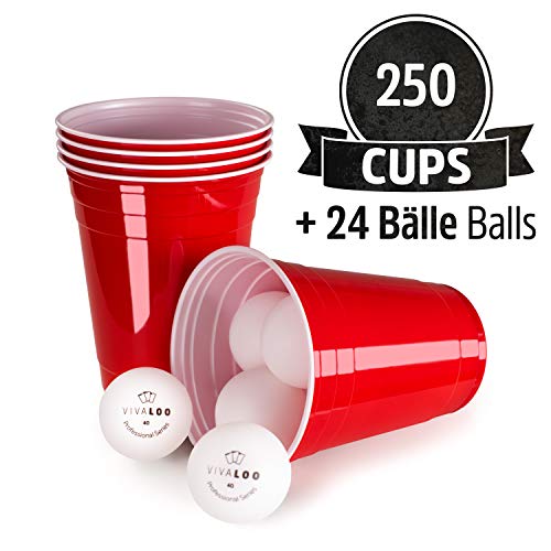 Vivaloo - Gobelets Rouges (x250) - Beer Pong Party Cups Americain - Fête, Vaisselle Jetable - 473ml