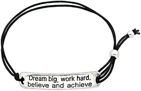 Dream Big, Work Hard, Believe And Achieve’ Inspirational Stretch Bracelet One Size Fits All Motivational Bracelet With Engraved Plaque &amp; Black Elastic
