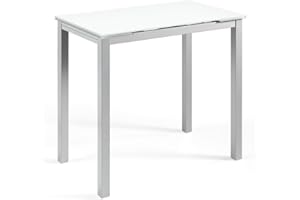 MOMMA HOME MOMMAHOME® Mesa de Cocina o salón Extensible Moderna, CALCUTA, Color Blanco/Plata - Material Cristal Templado/Metal 100/140 x 60 x 76 cm