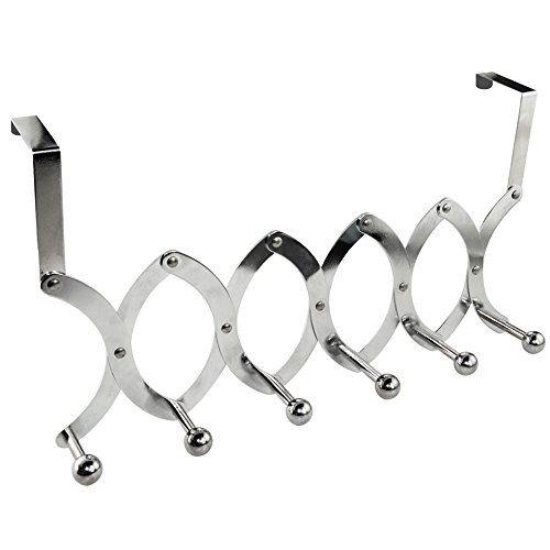[Klappbar] Ipow Türgarderobe Edelstahl Türhängeleiste verstellbar, 6 Haken, ideal für Dicke Tür, verchromt/silbern
