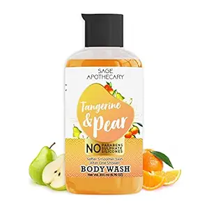 Sage Apothecary Natural Tangerine & Pear Body Wash for Softer Smoother Skin | Vitamin C Protection with Anti-Oxidants | Fresh Foaming | For Men Women | No Parabens, Sulphates & Silicones - 300ml