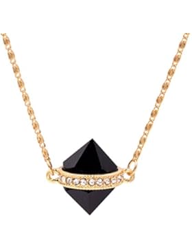 Schwarz Onyx Halbedelsteinen Edelstein Doppel Spike Anhänger Halskette–Pyramide Geometrische Design–Gold Ton...
