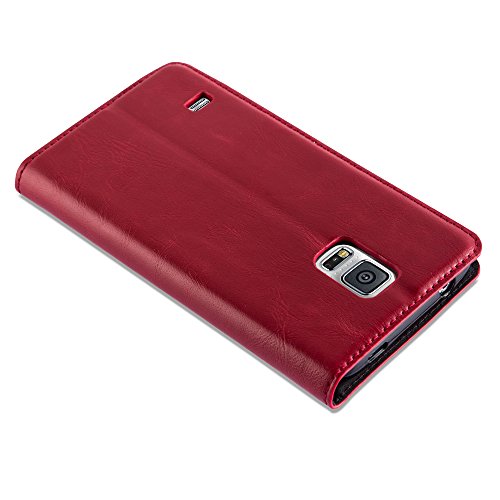 Samsung Galaxy S5 / S5 NEO HÃ¼lle in ROT von Cadorabo - HandyhÃ¼lle mit unsichtbarem Magnetverschluss Standfunktion und Kartenfach Case Cover SchutzhÃ¼lle Etui Tasche Book Klapp Style in APFEL ROT
