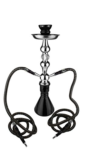 BAYLI – Shisha Wasserpfeife Set mit 2 Schläuchen Höhe ca. 47cm Nargile Hookah Zange Tonkopf + Alufolie + 10 x Mundstück (F3039) - 2