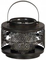 Lanterne industriel en fer et verre d10.5h13cm noir Cot&eacute; Table