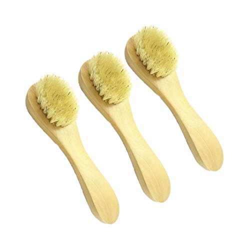 JIAHAO 3PCS Wooden Face Cleaning Wash and Clean Brush Exfoliate Exfoliating Facial Skin Care Scrub Tool with High Grade Wood Holder and Natural Soft Bristles