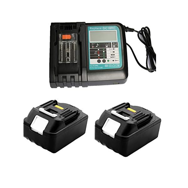 Ersatz Schnell-Ladegerät mit 2X Akku 18V 5.0Ah für Makita 18V Gartengeräte serie DCL180Z Staubsauger, Akku-Heckenschere DUH523Z,Makita Reciprosäge 1010 W, DJR186ZK Reciprosäge Werkzeugsets Batterie