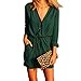 Produktbild Elecenty Damen Sommerkleid Rock Chiffon Mädchen Lose V-Ausschnitt Kleider Frauen Mode Langarm Knielang Kleid Minikleid mit Taschen Kleidung Abendkleider (S, Grün)