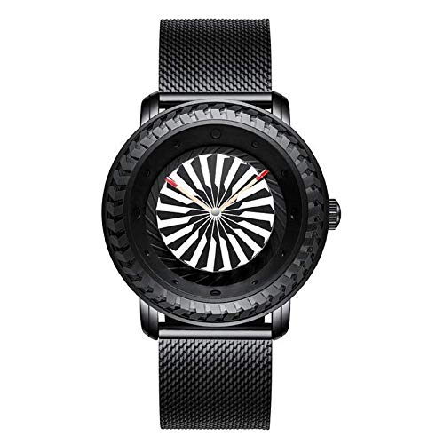 BHGWR Orologi Analogico da uomo, 30m Resistenza all'acqua orologio al quarzo da uomo con cinturino in maglia acciaio inox, nero imperméable orologio da polso per uomo con mineral quadrante a turbina