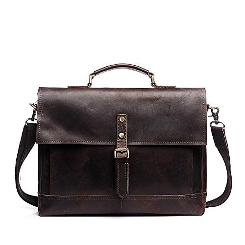 Preisvergleich Produktbild XWH Erste Schicht Rindsleder Herrenhandtasche, Retro Umhängetasche, Querschnitt Computertasche, Umhängetasche, Ledertasche,Dunkelbraun,17 Zoll