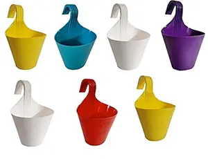 VARSHINE Vertical Hook Hanging Railing Unbreakable Planters with Drainage for All House Plants (7 Inch) -Set of 7