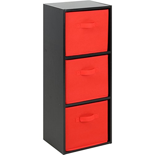 Hartleys3 Tier Black Cube Unit - Red Storage Boxes