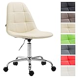 CLP Chaise de Bureau Reims avec Assise Matelassée en Similicuir - Chaise de Travail Ajustable en Hauteur et Pivotante - Fauteuil de Bureau avec Piètement en Métal Chromé à 5 roulettes Crème