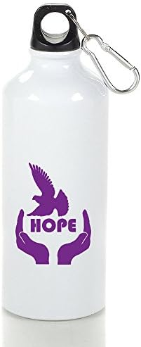 MZONE Dove Of Peace Hand Hope Stylish Aluminum Outdoor Sport Water Bottle White With Carabiner Hook,400-600ml /6.5OZ