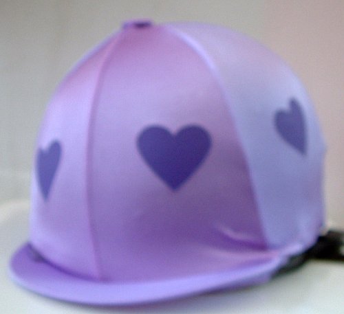 Equestrian-Horse-Riding-Hat-cover-Pale-Purple-with-Darker-Purple-Hearts