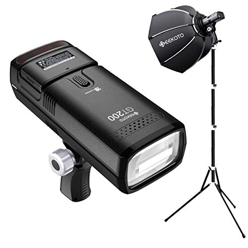 GEEKOTO GT200 Flash Speedlite 200W TTL 2.4G Blitzlicht 1/8000 HSS Schnurloses Monolicht mit 2900mAh Lithiumbatterie Eine Lichtabdeckung mit 4 Farbfiltern für 500 Blitze in 0,01 bis 2,1 Sekunden