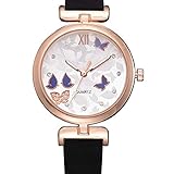 Frauen Uhren,Moeavan Women Quarzuhrs Clearance Analog auf Verkauf Butterfly Pattern Damen Armbanduhren Mädchen Uhren Leder Damenuhren Neu (schwarz)