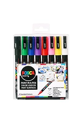 Posca 153544842 Lot de 8 Marqueurs peinture avec encre à base d'eau et pointe ogive, 1.5 mm