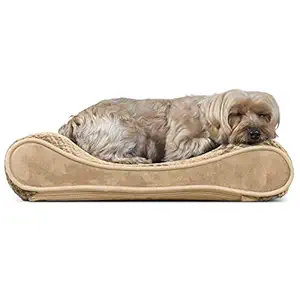 Furhaven Pet Mall Minky Plush & Velvet Luxe Lounger Orthopedic Pet Bed, Camel, Small